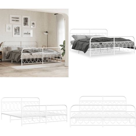 Bettgestell mit Kopf- und Fußteil Metall Weiß 200x200 cm - Metallbettfassungen - Doppelbettgestell - Boxspringrahmen - Weißer Schlafraum - Stabiles Bettgestell - Home & Living (1/5)