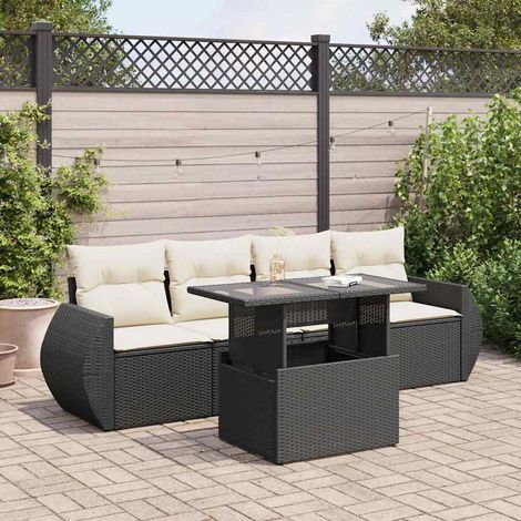 vidaXL Set Divani da Giardino 5 pz con Cuscini in Polyrattan Nero (1/5)