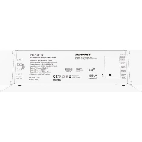 Alimentatore Dimmerabile CV 12V 150W Con Pulsante N.O. e Telecomando RF 2.4G Per Striscia Led 12V PH-150-12 (1/3)