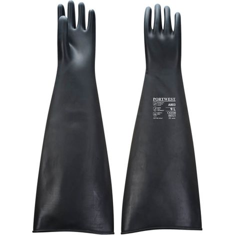 Guantes de protección química de látex 600mm Negro PORTWEST A803 L