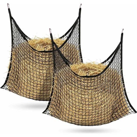 2 Filets À Foin pour Chevaux,90X120 Cm,Sac À Foin pour Cheval,Mailles Extra Serrées 3 Cm,4 Mousquetons,Améliore La Digestion Et La Santé des Animaux (1/5)