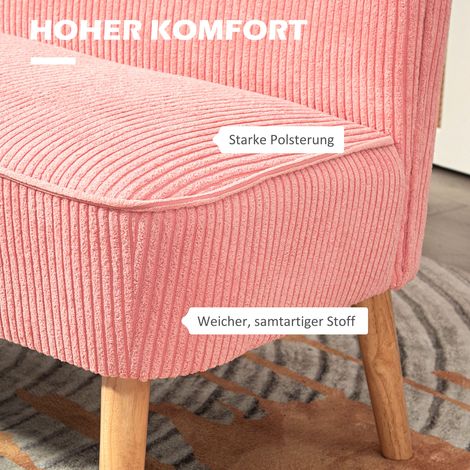 Canapé 2 places scandinave chic, structure bois massif, capacité 150 kg, dimensions 117x56,5x77 cm, couleur rose