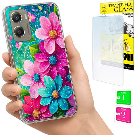 Funda para Motorola Moto G06 / G06 Power, cubierta trasera con diseño de flores y cristal. (1/5)