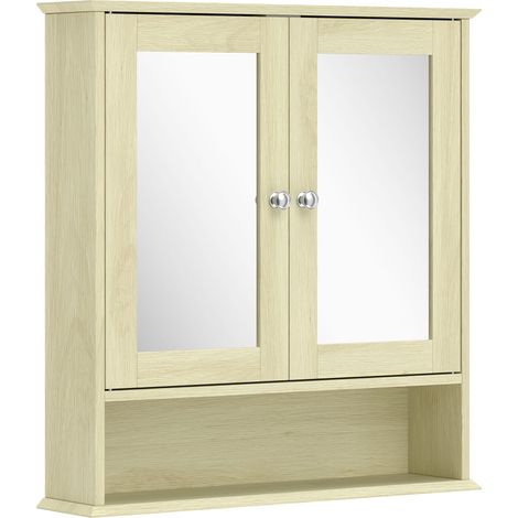Armadietto murale con specchio per bagno 56 x 13 x 58 cm ripiano regolabile salva-spazio design scandinavo in MDF legno naturale 210001855