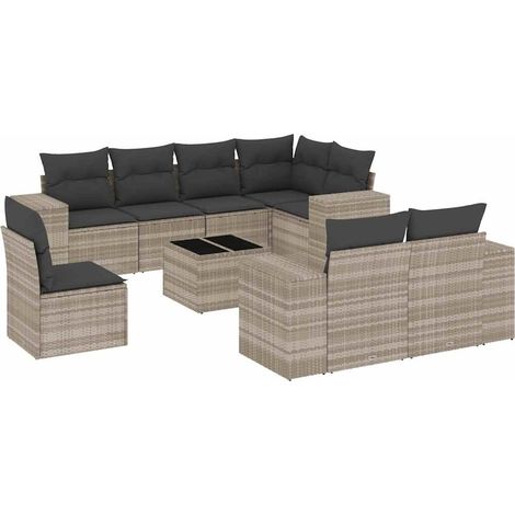 Maison Exclusive - Set muebles jardín 9 pzas y cojines ratán sint (1/5)