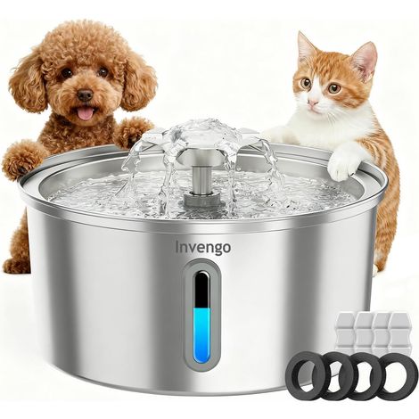 Fontaine a Eau Chat, Fontaine à Eau pour Chat INOX 3,2L avec Bec en Forme de Fleur - Idéale pour Chats et Petits Chiens, Inclut 4 Filtres et Fenêtre de Niveau d'eau (1/5)