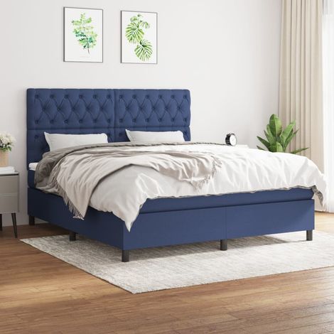 Lit adulte Contemporain  Lit à sommier tapissier avec matelas Bleu 160x200 cm Tissu 14471