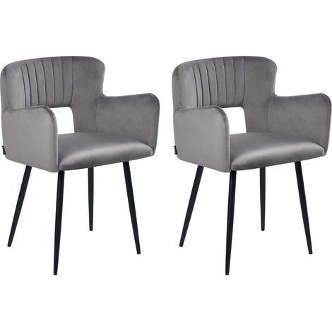Esszimmerstuhl 2er Set SANILAC Samtstoff Grau