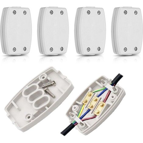 Boîte de jonction électrique 3 bornes 13 A – Lot de 4 connecteurs étanches pour éclairage extérieur et intérieur – Blanc (1/5)