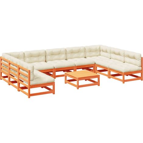 Maison Exclusive - Juego sofás jardín 10 pzas con conjines madera (1/5)