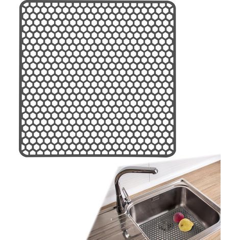 Tapis d'évier en silicone, pliable et antidérapant, 30,5 x 30,5 cm, adapté à l'évier, égouttoir de cuisine résistant à la chaleur, protection intégrée. (1/5)