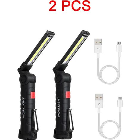 (Longue - Lot de 2) Lampe torche LED COB portable - Rechargeable par USB - Suspension magnétique - Batterie intégrée (1/5)