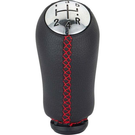 Pommeau de levier de vitesses compatible avec Renault Clio mk3 (2005-2009), boîte 5 vitesses. Noir avec inscriptions rouges et revêtement brillant. Vendu à l'unité. (1/4)