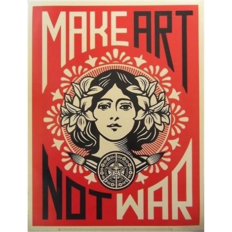 Affiche Art Décorative "Make Art Not War" Impression sur Papier Bibliothèque 50x60cm Rouge (1/2)