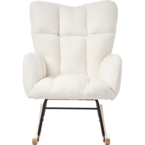 Fauteuil à bascule tissu blanc scandinave, assise confortable 130 kg, pour salon, chambre ou bureau, dossier haut et montage facile sans outil, CHICFURN (1/5)