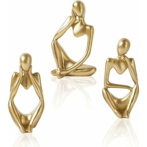 Statue and Other Decorative Object Gold Home Decor Accents, 3 Piece Resin Thinker Statue, Abstract Shelf Decor, Decorative Sculpture for Office, Living Room, Shelf, Decoration, Gold Figurines for Home (1/5)