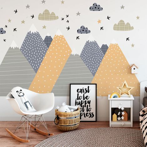 Stickers muraux enfants - Décoration chambre bébé - Autocollant Sticker mural géant enfant montagnes scandinaves JIKA - 40x60cm (1/5)