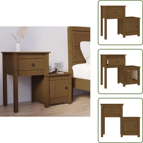Nachttisch Honigbraun 79,5x38x65,5 cm Massivholz Kiefer - Nachttisch - Holzmöbel - Kiefernholz - Wohnzimmermöbel - Schlafzimmerschreibtisch (1/5)