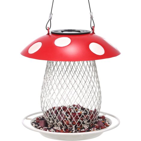Mangeoire à oiseaux champignon, lampe solaire, lustre en métal suspendu pour décoration extérieure, jardin de villa, cour, style dessin animé
