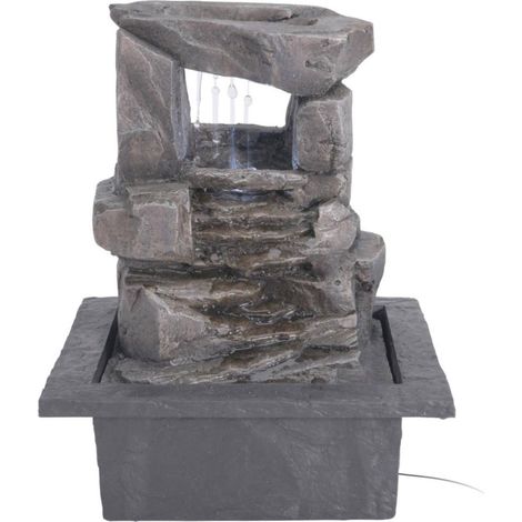 Fontaine à eau Well Home avec 2 motifs en pierre et lumières LED 22x19x28cm
