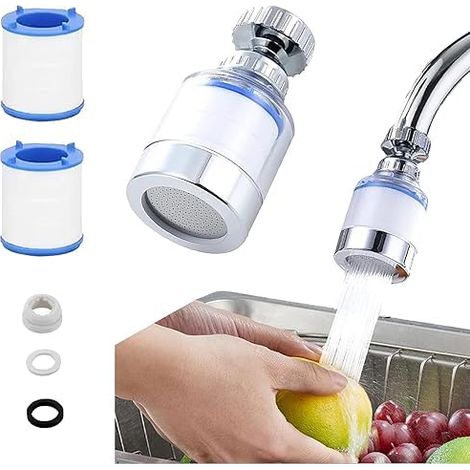 Filtro per l'acqua del rubinetto a 360°, filtro per l'acqua del rubinetto con 6 elementi filtranti in cotone intercambiabili, anticalcare per rubinetto per cucina, lavandino, casa e bagno