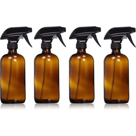 Lot de 4 flacons pulvérisateurs, Verre, 500 ml, Tête réglable, Ambre, Pour plantes et salon de coiffure (1/5)