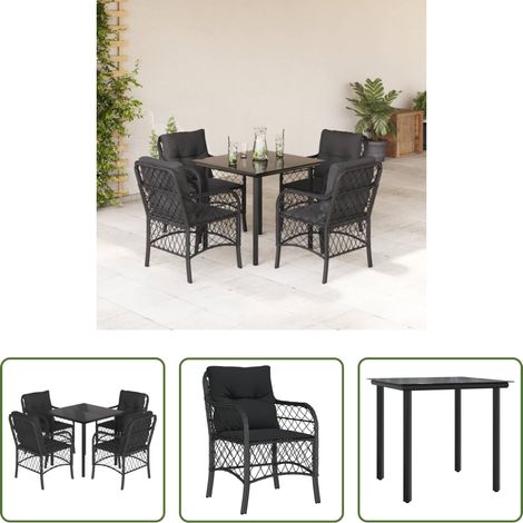 vidaXL Gartenessgruppe -  5-tlg. Garten-Essgruppe mit Kissen Schwarz Poly Rattan (1/5)