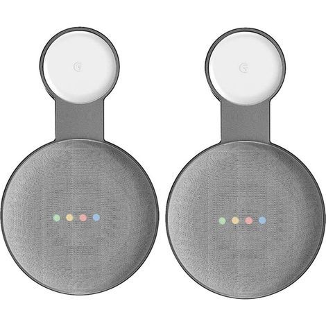 2-outlet wall mount for Google Nest Mini speaker, home voice assistant, can hide cables, black (1/5)