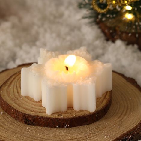 Bougie parfumée de Noël en forme de flocon de neige, bougie artisanale décorative, cadeau d’hiver, décoration festive pour maison, table, chambre et fête (1/4)