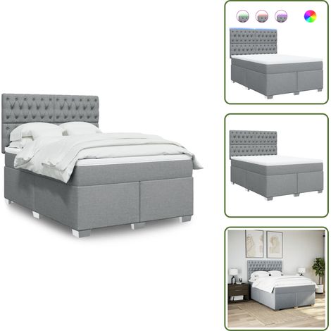 Cabecero ajustable - vidaXL Cama box spring con colchón tela gris claro 160x200 cm - Colchón ensacado