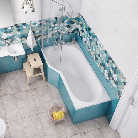 ECOLAM Badewanne Duschbadewanne Be Spot 160x80 cm links + Glasabtrennung Acrylwanne + Glas Badewannenabtrennung Top QUALITÄT Ablaufgarnitur Füße Set (1/5)