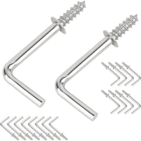 Lot de 20 Crochet à Vis, 29mm Petits Crochets à Visser à Angle Droit, en Acier au Carbone en Forme de L, Crochets à Vis Autotaraudeuses à Métal pour Accrocher (1/4)