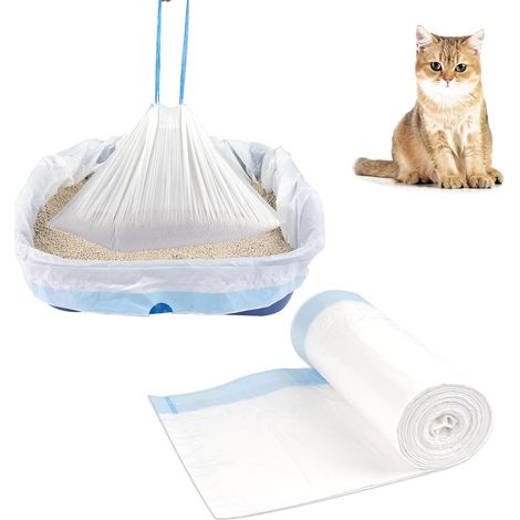 Lot de 20 sacs à litière pour chat - 67 x 40 cm - Avec cordons de serrage - Blanc/bleu (1/5)