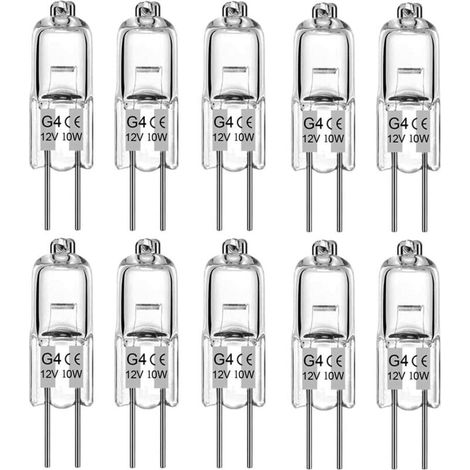 Confezione da 10 lampadine alogene G4, luce bianca calda, 12V 10W, 2700K, 140LM, dimmerabili [Classe energetica G] (1/4)