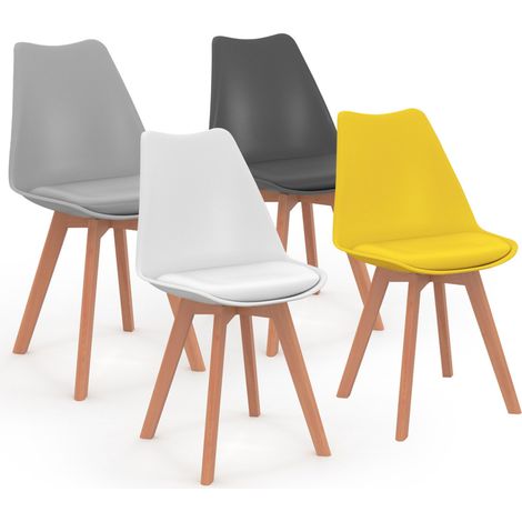 Set di 4 sedie da pranzo grigio scuro, grigio chiaro, bianco e giallo SARA (1/5)