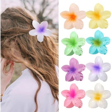pince cheveux pince cheveux fleur,8 pinces à cheveux hawaïennes pour cheveux épais,Pinces à cheveux uniques et colorées de style (1/4)