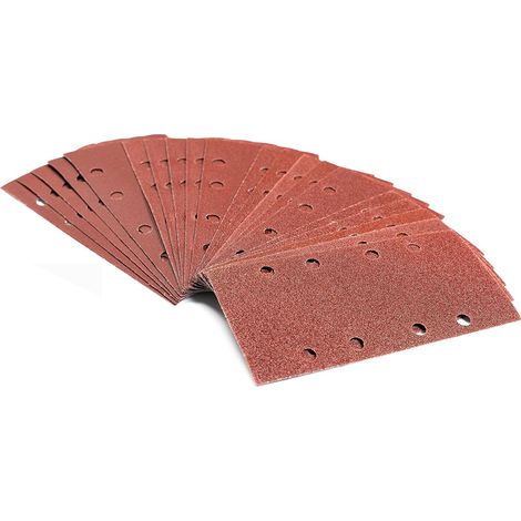 LEMROE Lot 50 Feuilles Abrasives pour Ponceuse 8 Trous Papier Abrasif Rectangulaire de Grain 40 et 60 80 100 120en 93 x 185 mm Aluminium (1/2)