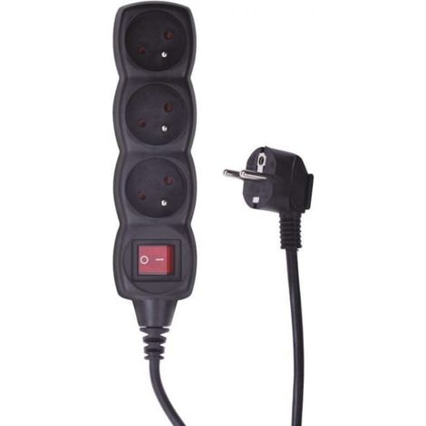 Cable alargador con interruptor, 3 tomas, con/sin 3 m /H05VV-F 3G1/ negro PC1313