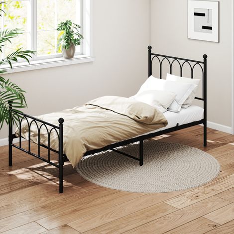 REDOM Letto singolo 90x200 cm con rete a doghe, struttura letto per camera da adolescente, testata in MDF, nero (senza materasso)