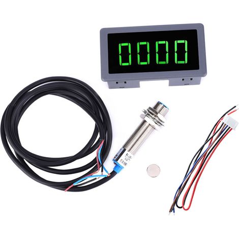 Tachomètre LED vert 4 chiffres, mesureur de vitesse RPM pour moteur, avec capteur de proximité NPN Hall (1/5)