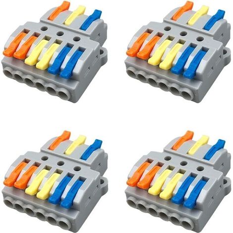 4Pcs KV436 Levier-Ecrou Fil Connecteur Set, 3 en 6 sorties Conducteur Compact Fil Connecteurs, Compact Connecteur Ressort Bornier (1/4)