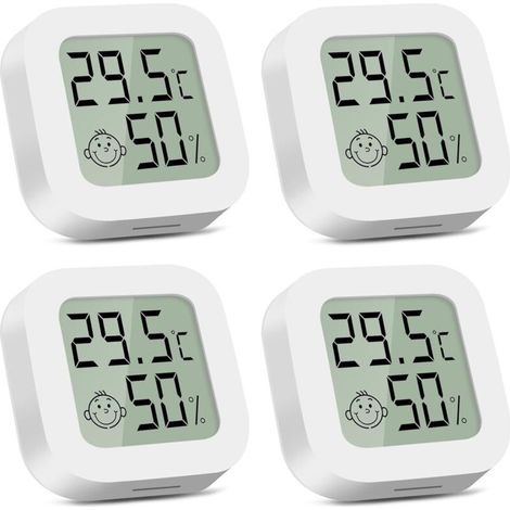 Thermomètre hygromètre interieur, 4 Pièces Mini Thermometre Digital, Moniteur de Température pour Chambre de Bébé, Bureau, Salon, Serre, Rangement, Sous-sol, Cave à Vin (Blanc)-DOU (1/4)