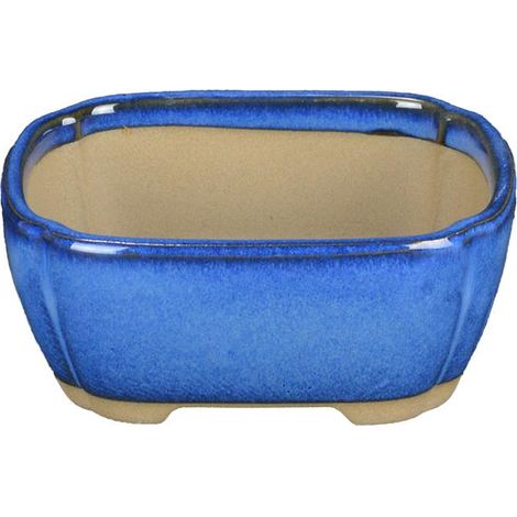 Vaso per bonsai Giapponese Morrisan rettangolare in gres smaltato blu 9x7x3,5 cm - B02-8-6B