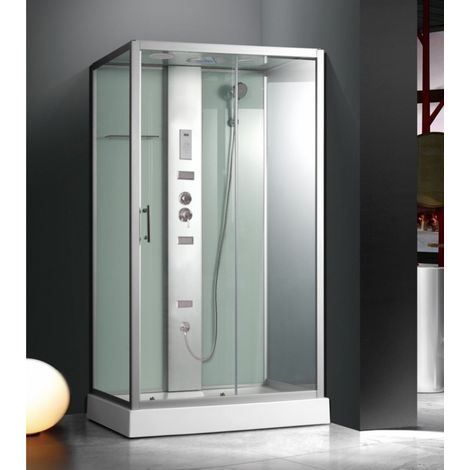 Sanitaire – Cabine de douche 80x120cm – Receveur acrylique – Verre transparent 5mm – Porte coulissante – Douchette anticalcaire incluse (1/5)