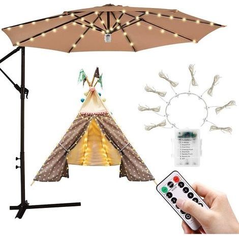 Chaîne Lumineuse pour Parasol LED Parasols de Terrasse de Jardin Sans Fil Avec Télécommande 8 Modes Lumières LED étanches pour Tentes de Parapluies de Jardin en Plein Air (1/5)