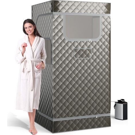 Sauna à vapeur portable 91 x 91 x 183 cm avec 9 niveaux de température chaise pliante design intérieur en gris