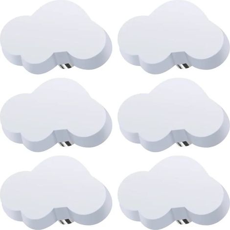 Lot de 6 boutons de tiroir nuage, caoutchouc pour enfants, filles et garçons, poignées d'armoire, tiroirs, chambre d'enfant. - Blanc (1/5)