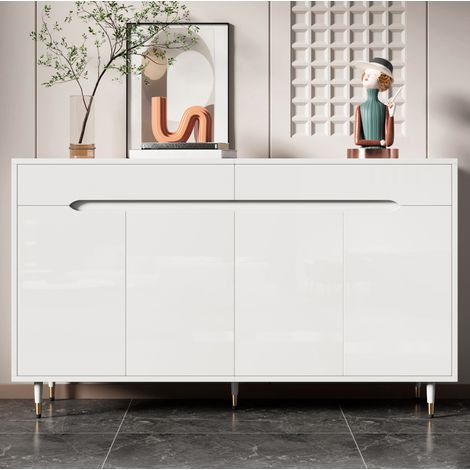 MEUBLIV Mueble zapatero blanco y dorado 140x39x84 cm – 2 puertas, 2 cajones (1/5)