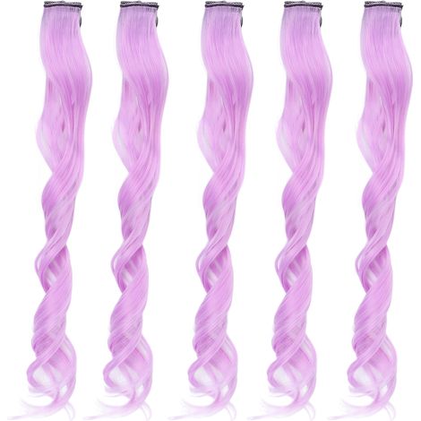 5pcs Mèches de Cheveux Bouclées Longues pour Femmes Filles Extensions à Clips Colorées Violette Coiffure Tendance Accessoire (1/5)