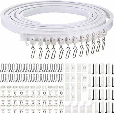 Rail de rideau souple incurvé 5m – Crochets en métal – Supports de plafond amovibles – Pour rideaux lourds et angles variés (1/5)